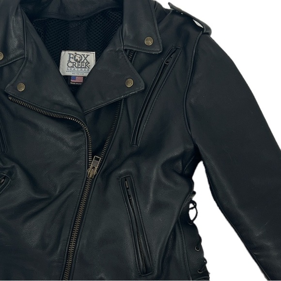 𝅺FOX CREEK Leather Moto Bikercore Gorpcore Motorcycle Jacket SZ Large - Picture 2 of 15